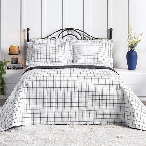 Colcha Casal 3 Peças Percal 150 Fios 100% Algodão Grid