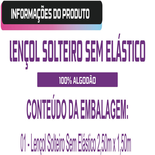 Kit 10 Lençóis Atacado Solteiro Avulso Sem Elástico 200 Fios 100% Algodão