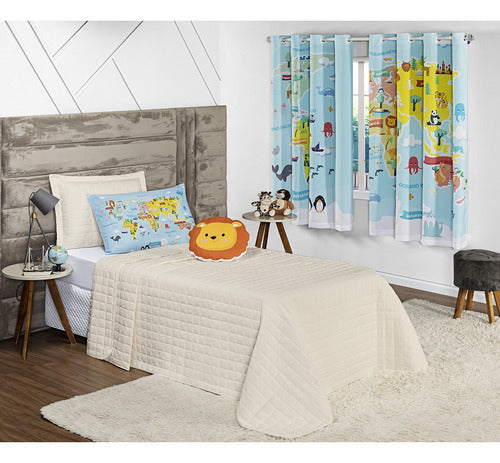 Colcha Solteiro 4 Pçs Percal 300 Fios Design Kids