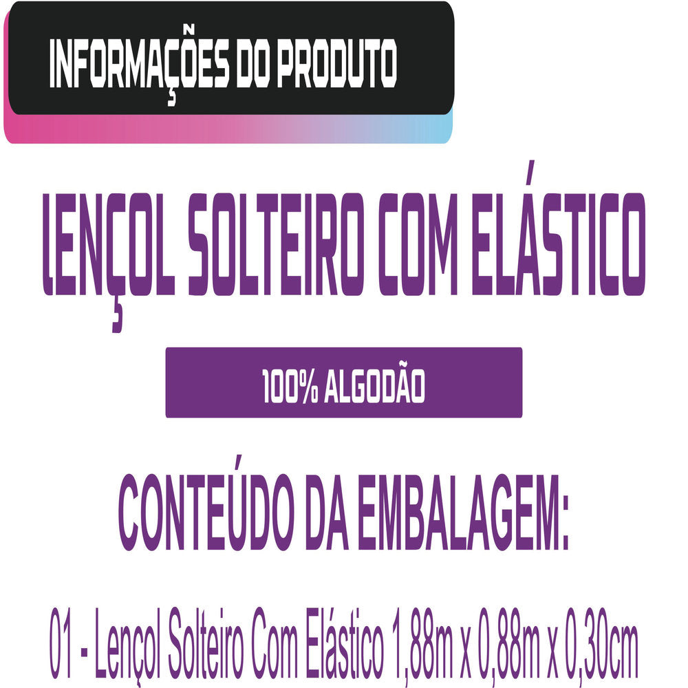 Lençol Solteiro Avulso Com Elástico 200 Fios 100% Algodão