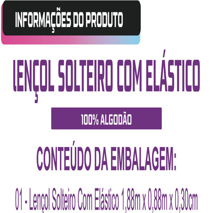 Lençol Solteiro Avulso Com Elástico 200 Fios 100% Algodão