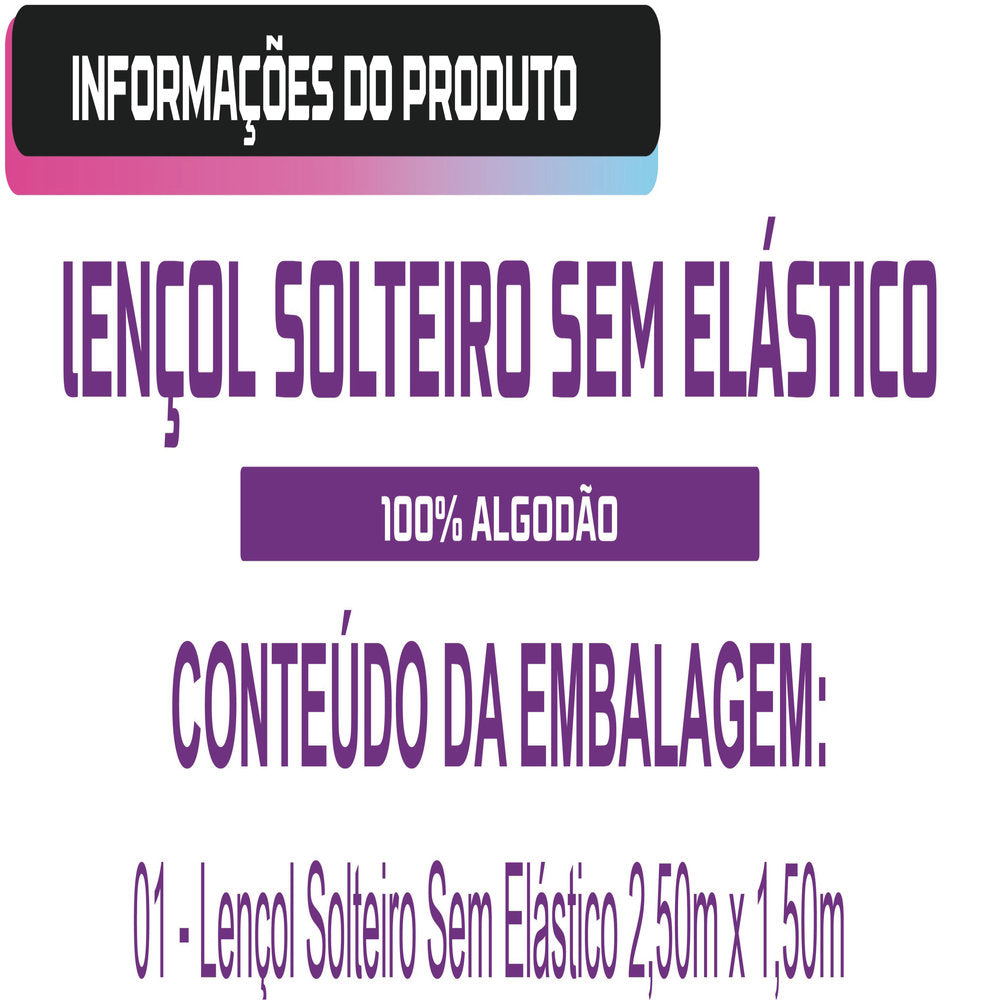 Lençol Solteiro Avulso Sem Elástico 200 Fios 100% Algodão