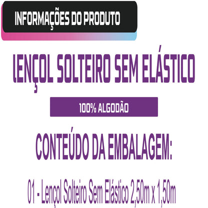 Lençol Solteiro Avulso Sem Elástico 200 Fios 100% Algodão