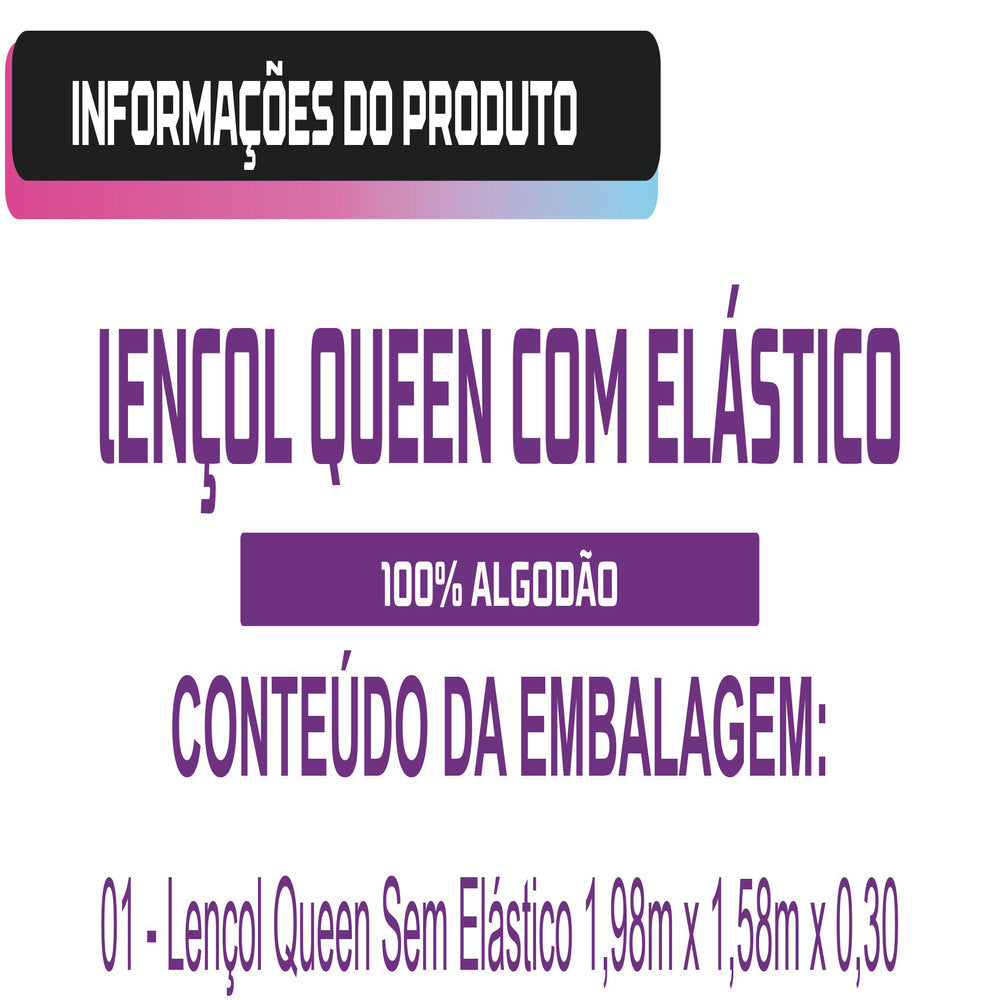 Lençol Queen Avulso Com Elástico 200 Fios 100% Algodão
