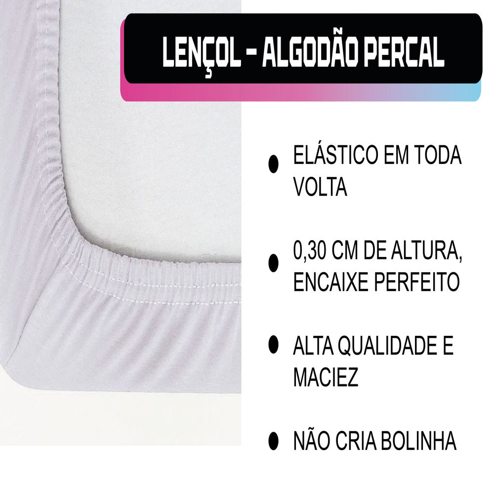 Lençol Casal Avulso Com Elástico 200 Fios 100% Algodão