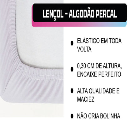Lençol Casal Avulso Com Elástico 200 Fios 100% Algodão