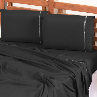 Jogo de Lençol Queen 4 Peças 400 Fios 100% Poliéster Aveludado