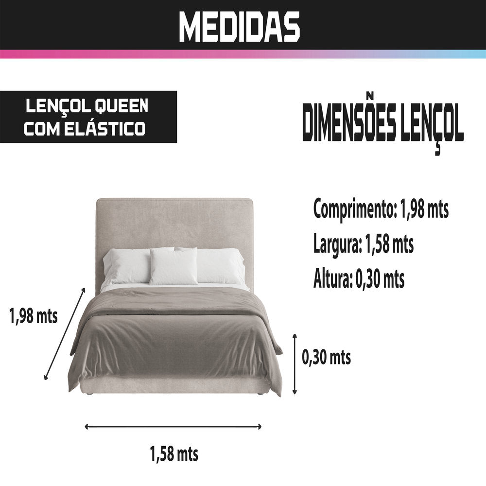 Lençol Queen Avulso Com Elástico 400 Fios 100% Poliéster Aveludado