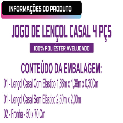 Jogo de Lençol Casal 4 Peças 400 Fios 100% Poliéster Aveludado