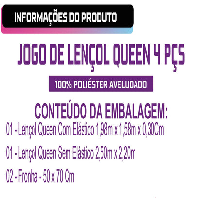 Jogo de Lençol Queen 4 Peças 400 Fios 100% Poliéster Aveludado