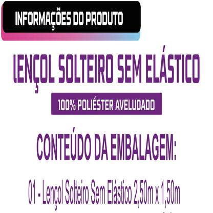 Lençol Solteiro Avulso Sem Elástico 400 Fios 100% Poliéster Aveludado