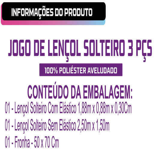 Jogo De Lençol Solteiro 3 Peças 400 Fios 100% Poliéster Aveludado Ponto Palito