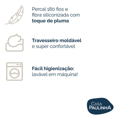 Travesseiro Toque De Pluma Firme Percal 180 Fios 70cmx50cm Cor Branco